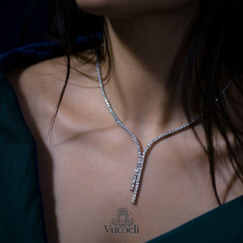 Dolce - Elegant Moissanite Tennis Necklace in 18ct Gold - Vucceli