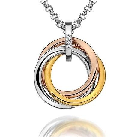 Cerchi - Interlocking Three-Tone 18ct Gold Circles Pendant - Vucceli