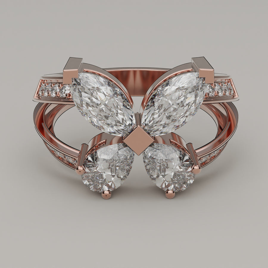 Ondina - Butterfly-shaped Brilliant Moissanite 18ct Gold Ring - Vucceli