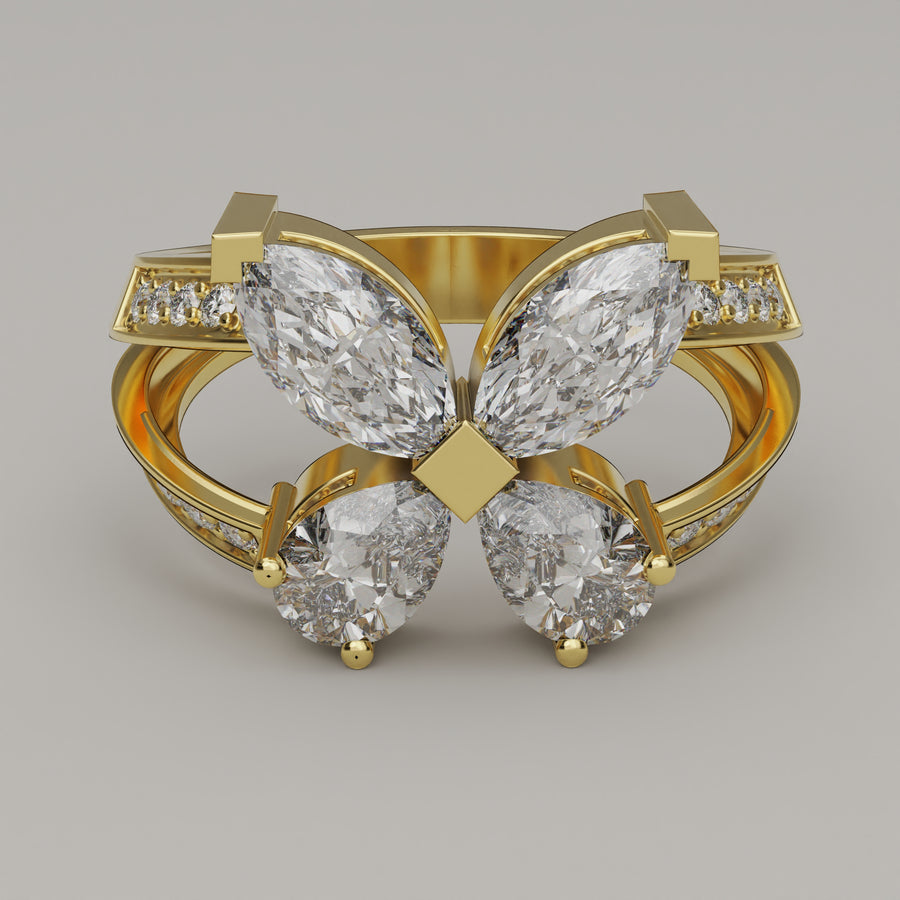 Ondina - Butterfly-shaped Brilliant Moissanite 18ct Gold Ring - Vucceli