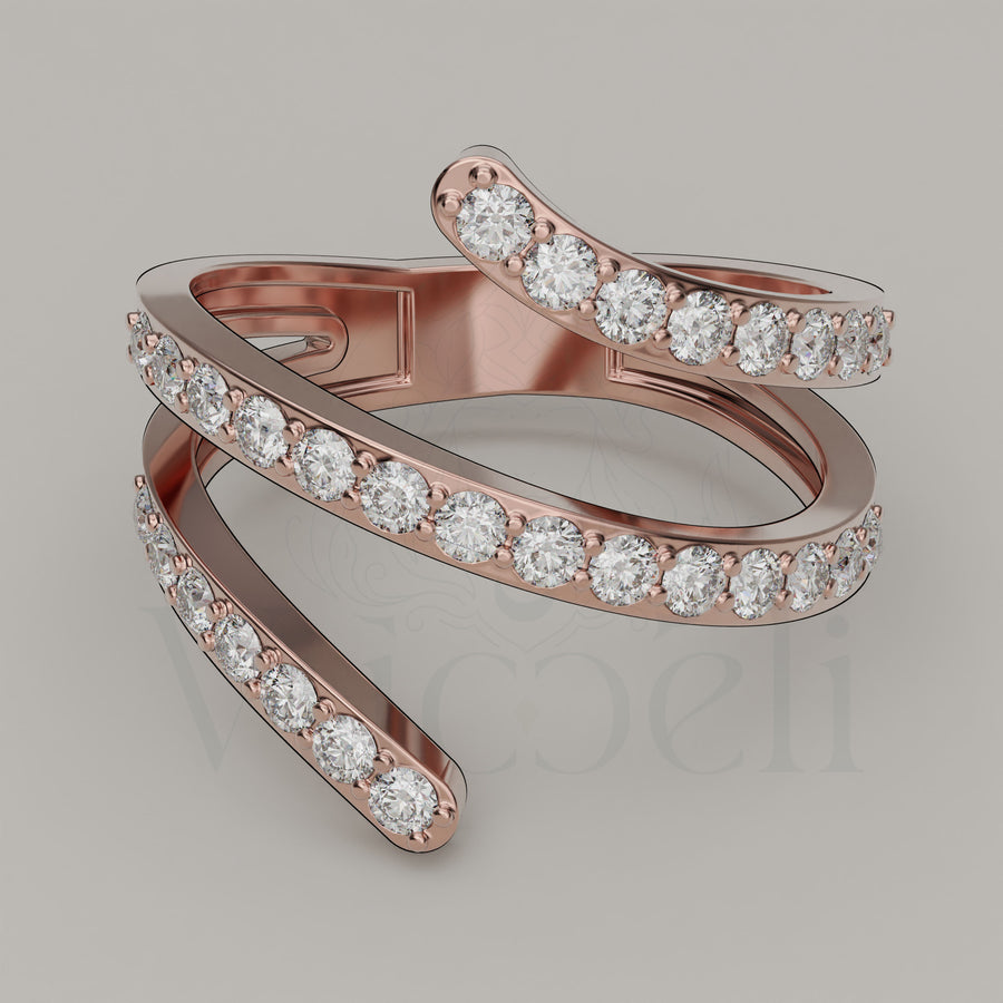 Ondulato - Curved 18ct Gold Ring with Vucceli Moissanite Gems - Vucceli