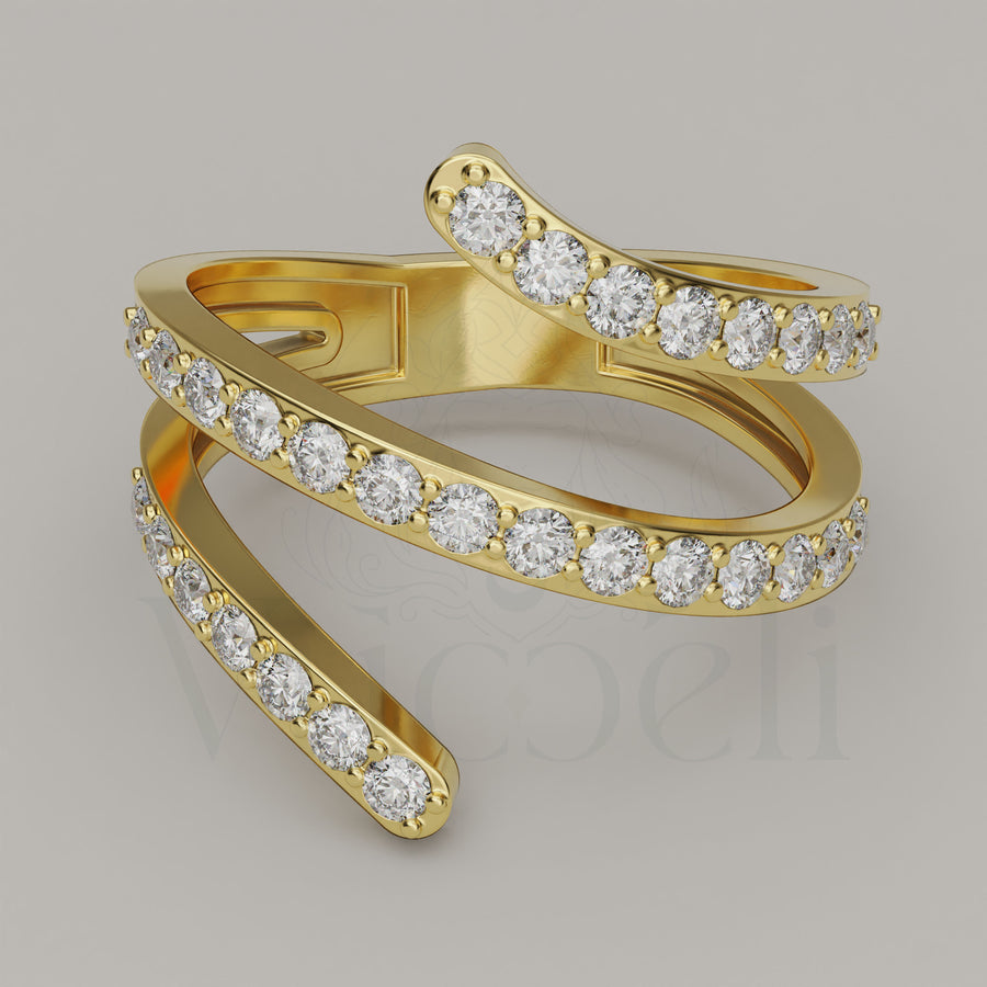 Ondulato - Curved 18ct Gold Ring with Vucceli Moissanite Gems - Vucceli