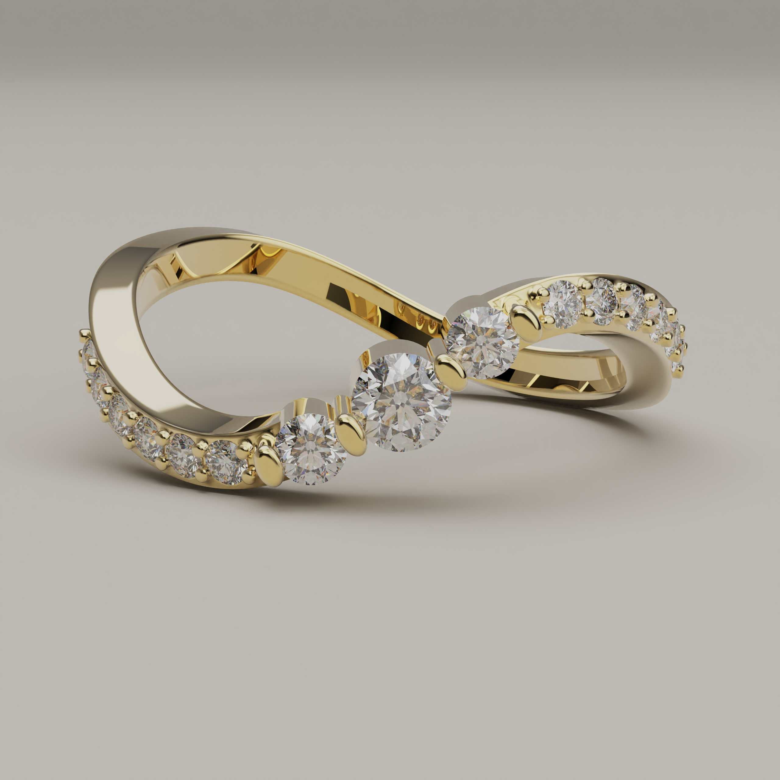 Curva Elegante - Feminine Curved 18ct Gold Ring with Moissanite Gems - Vucceli