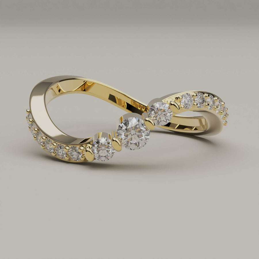 Curva Elegante - Feminine Curved 18ct Gold Ring with Moissanite Gems - Vucceli