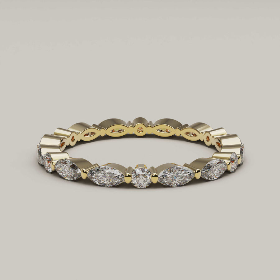 Giovane - Feminine Moissanite Eternity Ring in 18ct Gold - Vucceli