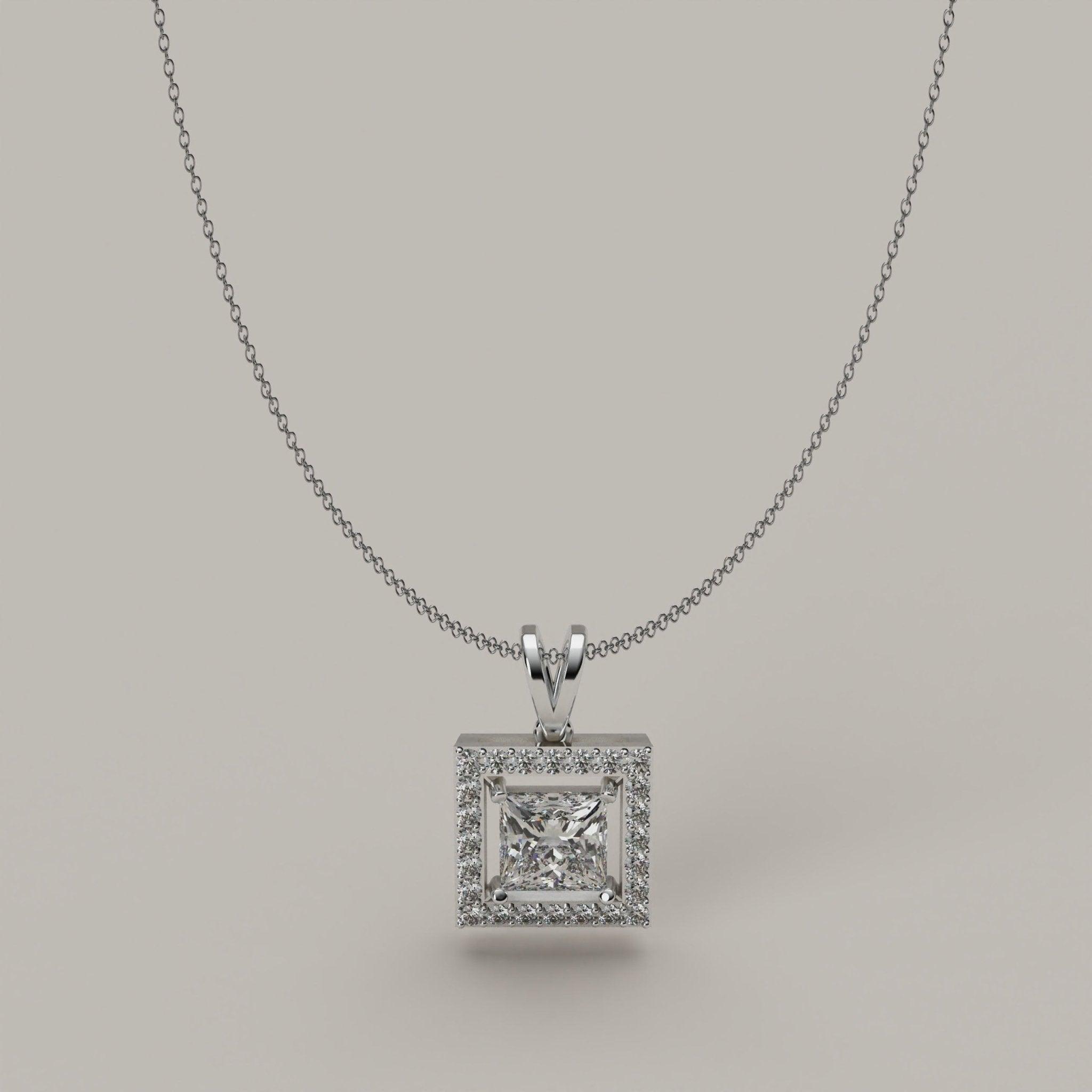 Quadrellum - Brilliant Square with Halo Moissanite 18ct Gold Pendant - Vucceli