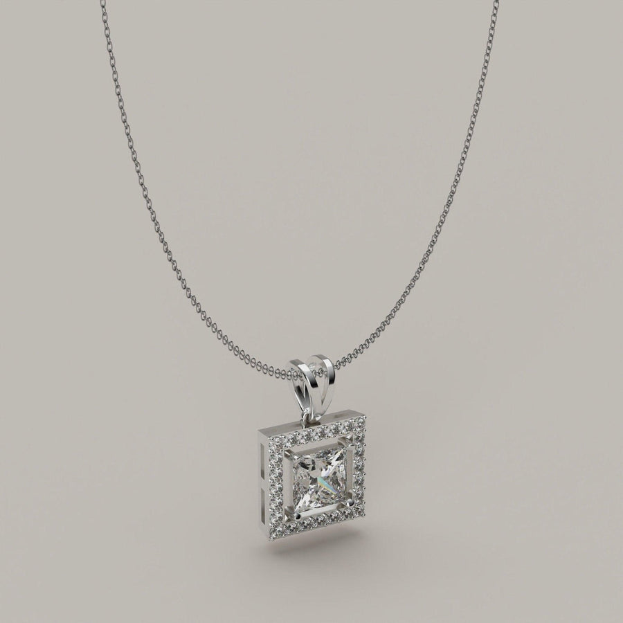 Quadrellum - Brilliant Square with Halo Moissanite 18ct Gold Pendant - Vucceli