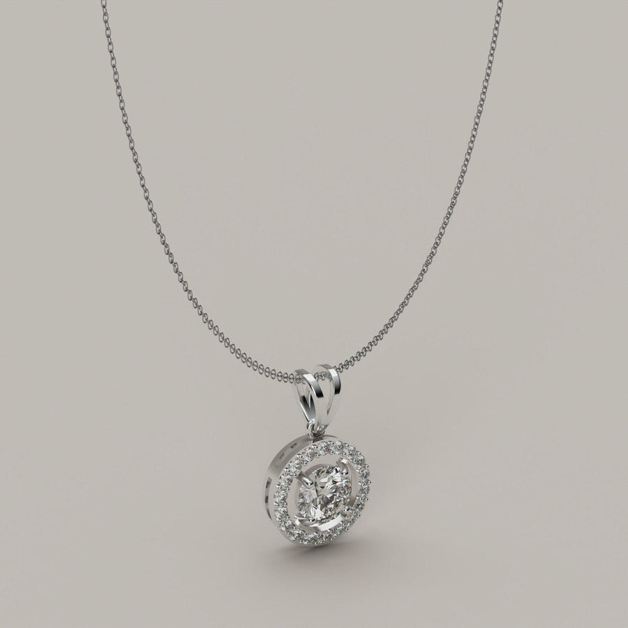 Stellare - Brilliant Round 0.5ct Moissanite Surrounded by Halo in 18ct Gold Pendant - Vucceli