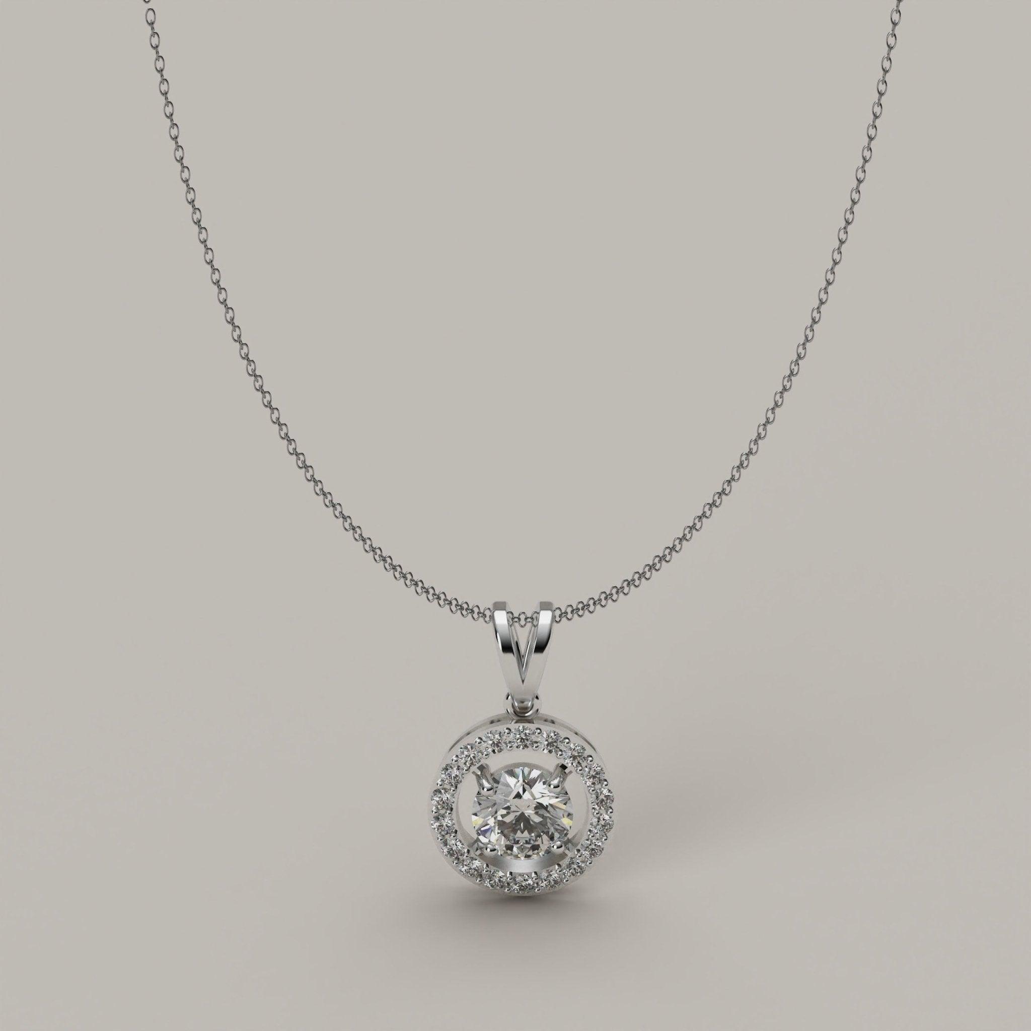 Stellare - Brilliant Round 0.5ct Moissanite Surrounded by Halo in 18ct Gold Pendant - Vucceli